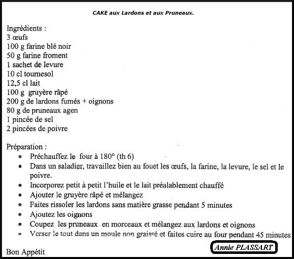 CAKE aux Lardons et aux Pruneaux